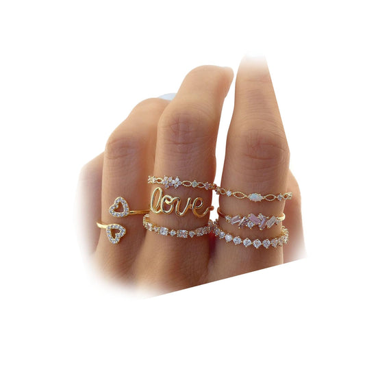 FUTIMELY Boho Retro Stackable Rings Sets for Women Knuckle Joint Finger Knuckle Nail Ring Sets Moon Stars Stack Preppy Statement Rings Cute Trendy Stuff Jewelry (B-7PC-LOVE Rings)