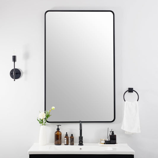 ANDY STAR 24x40 Inch Bathroom Vanity Mirror, Black Rounded Rectangle Bathroom Mirror in1 Inch Tube Metal Frame Wall-Mounted Horizontal/Vertical