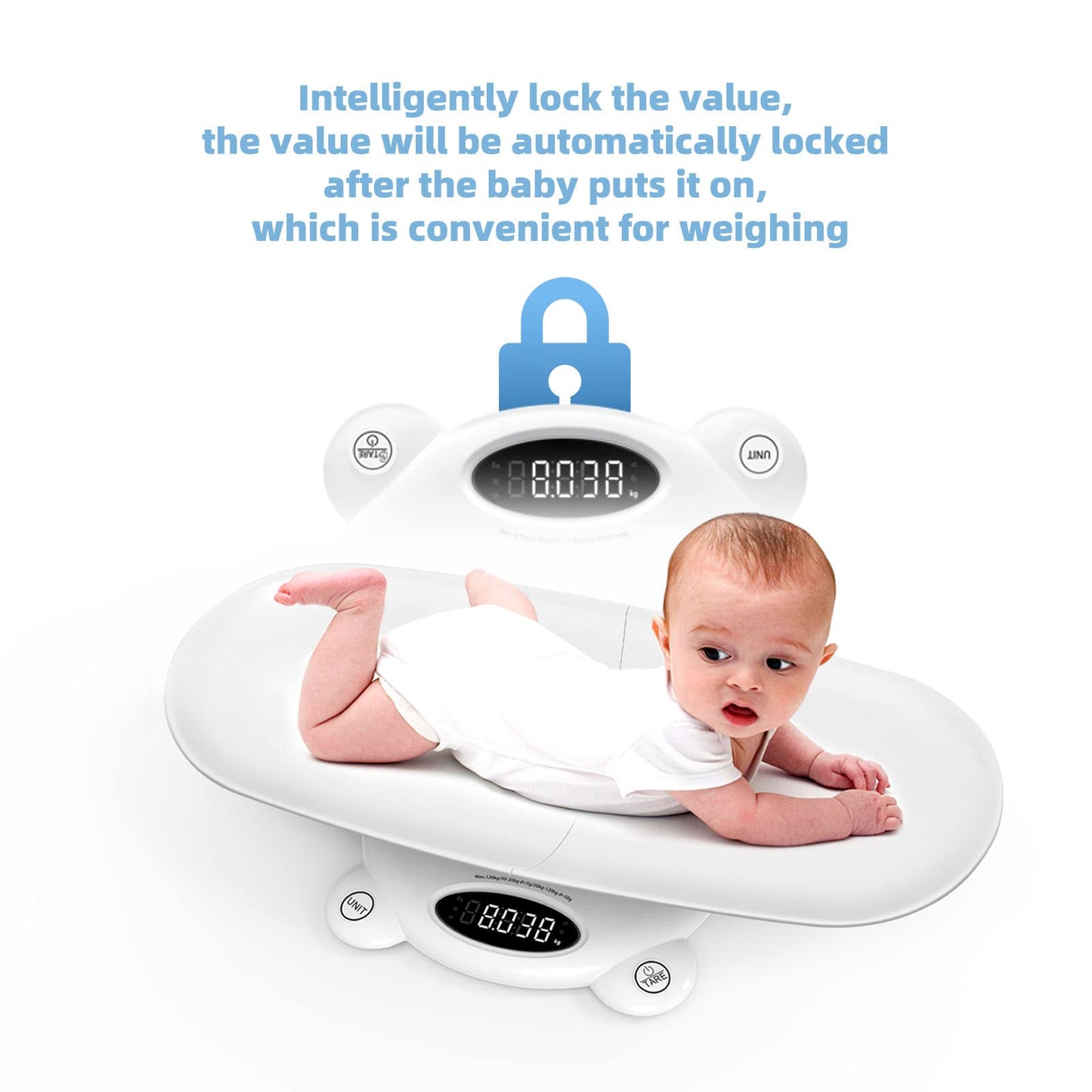 Simshine Digital Baby Scale Weight All Family, Weighing Newborn Wiggly Babies, Pets, Cat and Dog - Long Press Unit for 3 Seconds Flip The Display