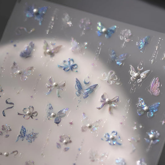Butterfly Nail Art Stickers 5D Embossed Aurora Butterfly Nail Decals Spring Nail Stickers for Nail Art with Pearl Nail Design Colorful Butterfly Nail Supplies for Women Girls DIY Manicure Decoration