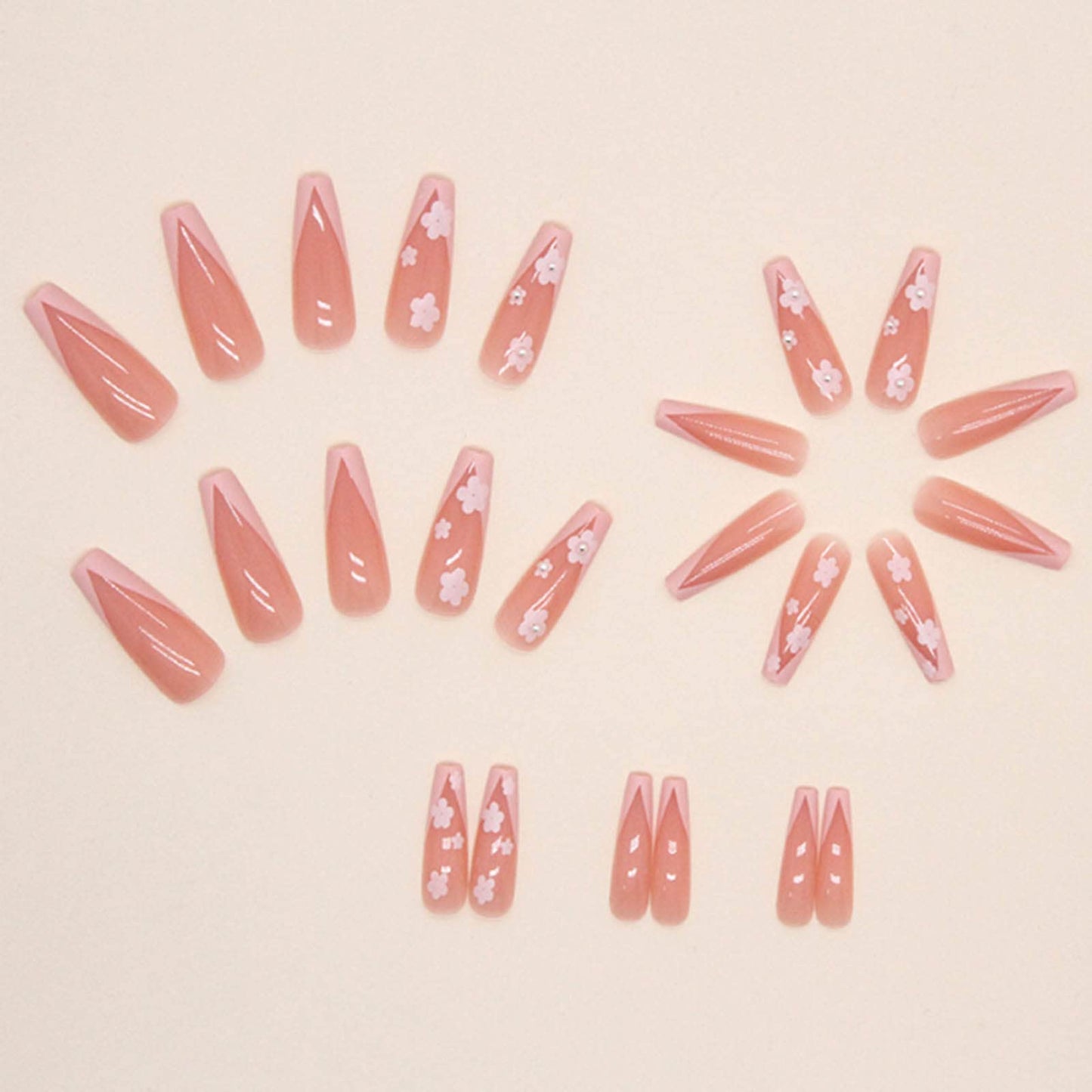 YoYoee French False Nails Long Coffin Press on Nails Daisy Fake Nails Acrylic Full Cover Ballerina Nails Tips for Women and Girls 24Pcs
