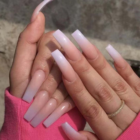 DANMANR Long Press on Nails Square French Fake Nails Full Cover Nude Acrylic False Nails for Women and Girls 24PCS (White Nude)