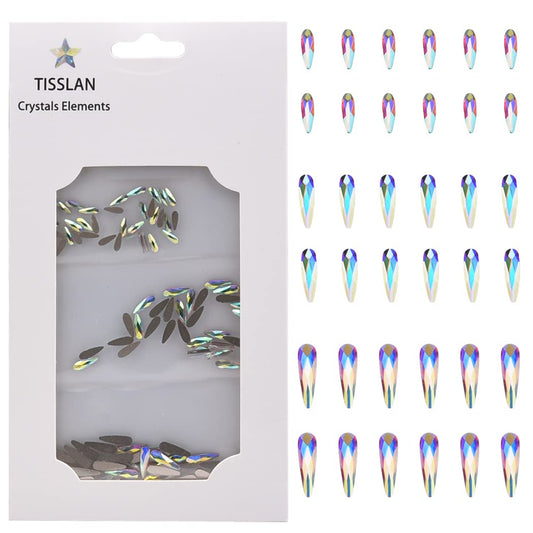 Tisslan 100pcs Mix 3 Sizes Glass Crystal AB Raindrop Shape Flat Back 3D Nail Rhinestones Jewels Decoration Accessories Supplies