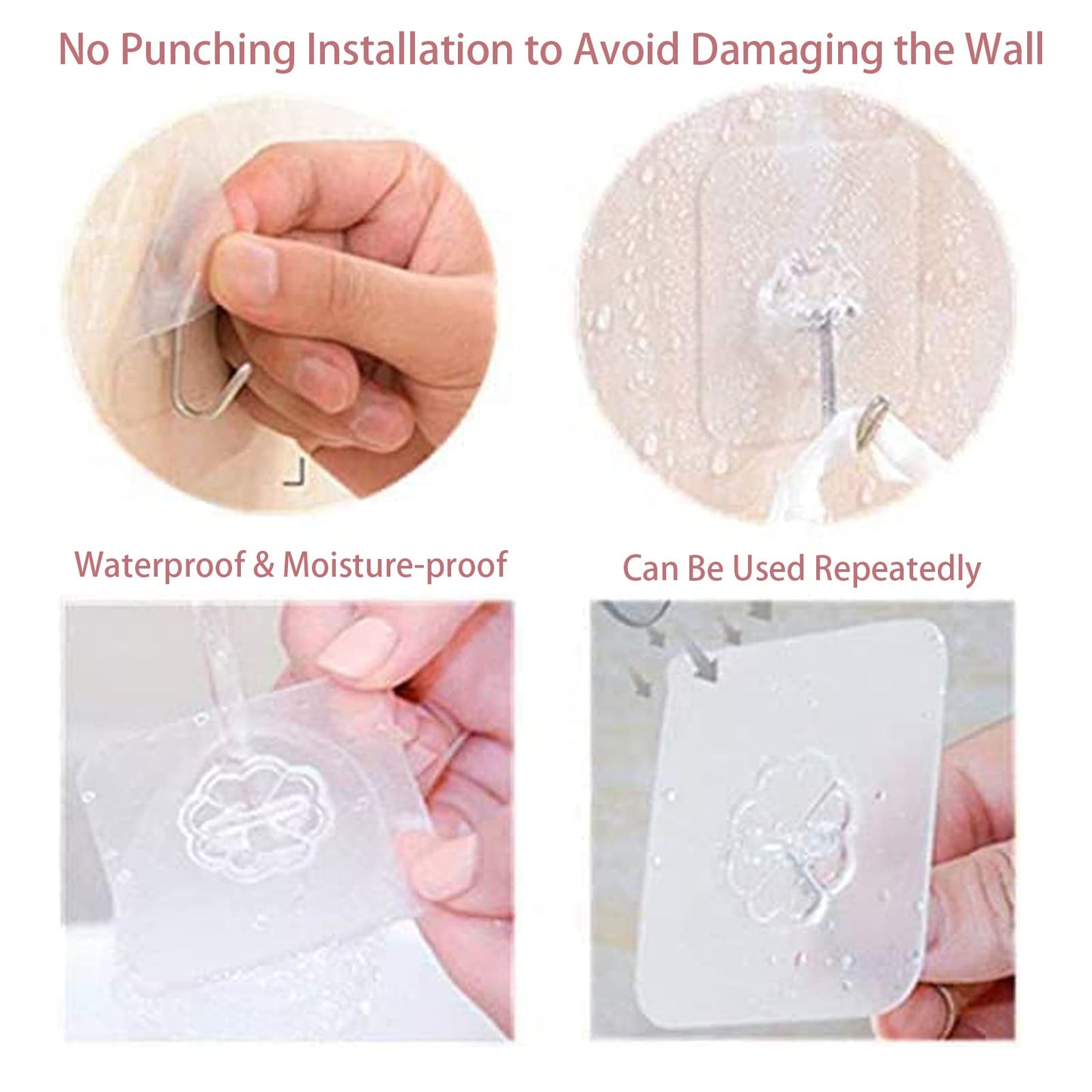 DDMY Heavy Duty Hook 24 Pack Self Adhesive Hooks for Hanging Wall Hooks Transparent Reusable Waterproof Adhesive Sticky Hook for Kitchen Curtain, Towel Bathroom,Coat Shower Door Utility No Damage