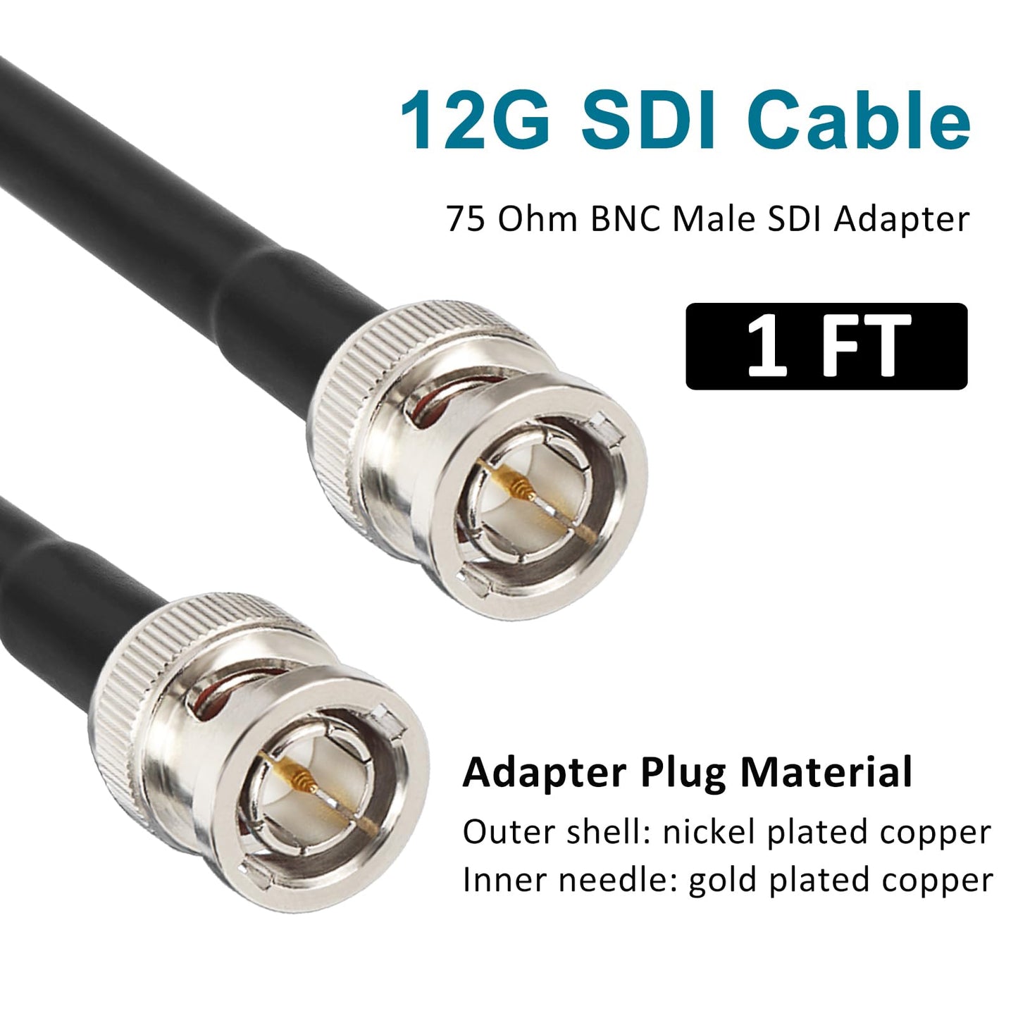 XRDS -RF 12G SDI Cable 1FT 2PCS, SDI Video Cables 3G/6G/12G 75ohm BNC Male Cable Supports HD-SDI/3G/6G-SDI/4K/8K for Video Security Camera SDI Converter