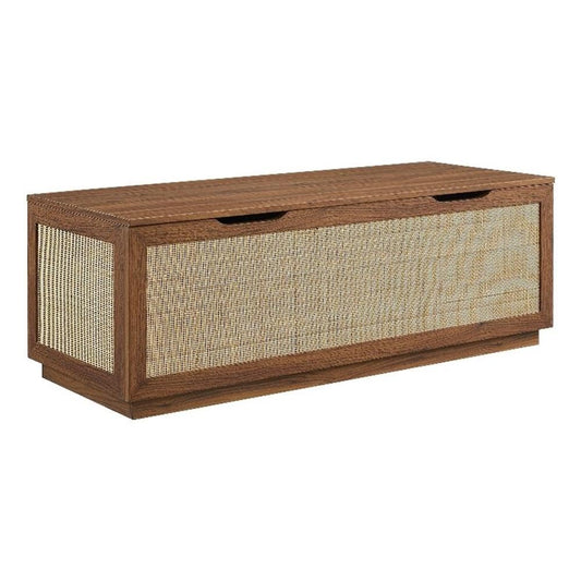 Modway Soma Rattan Storage Bench in Walnut – Faux Cane Flip-Top Low Profile Storage Ottoman for Bedroom, Entryway, or Living Room