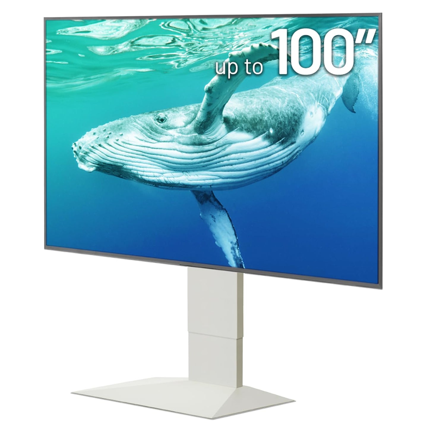 WALL V4 | Sleek Shallow Floor TV Stand for Extra Large 50-100 Inch | Satin White | for Large Screens | Living Room and Bedroom, Space Saving, Adjustable Mount, No Drill, Japan-Engineered Design
