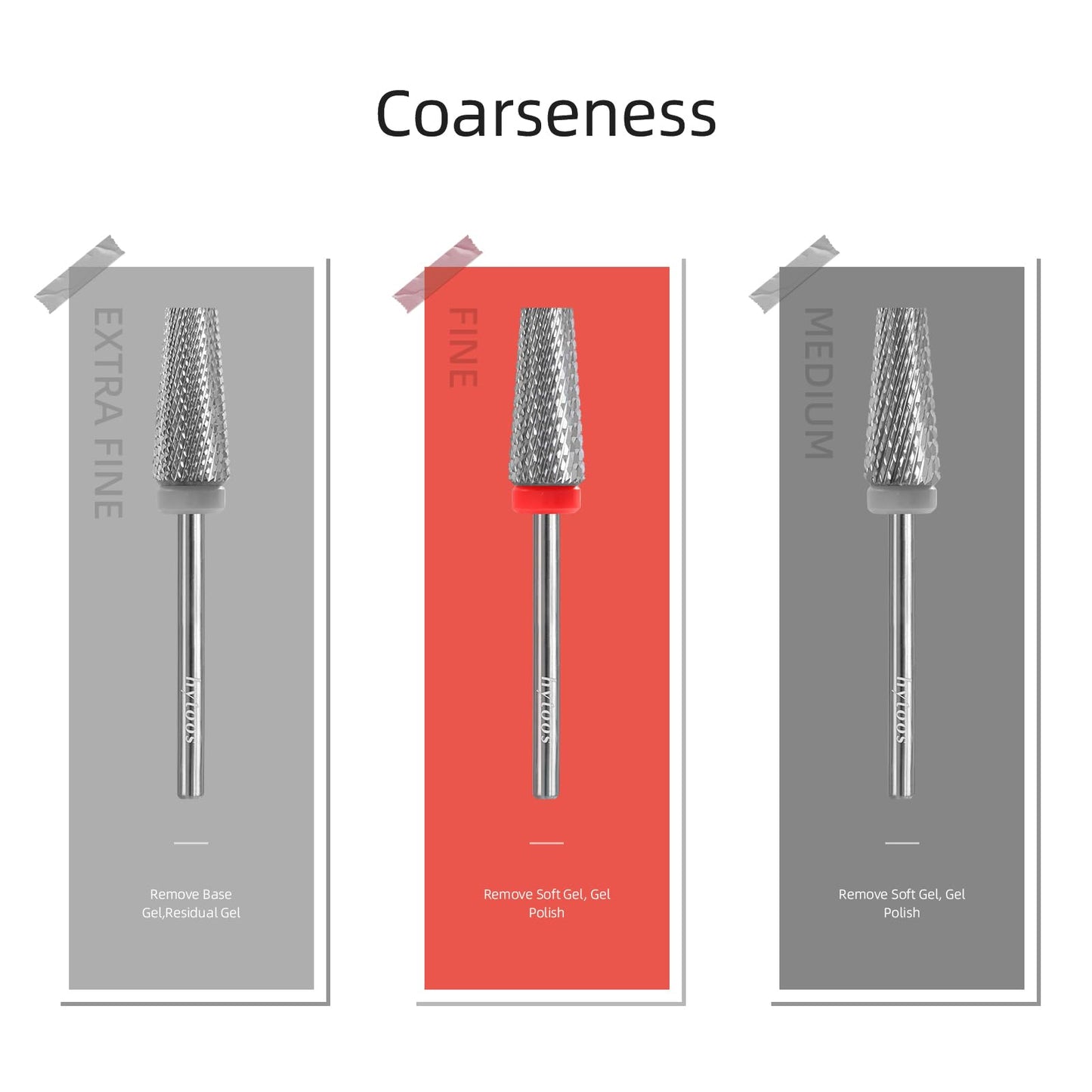 HYTOOS Flat Top 5 in 1 Nail Drill Bit Professional Tungsten Carbide Cross Tapered Nail Bits 3/32" 2 Way Electric File Nail Drill Accessories Manicure Gel Polish Removal Tool F
