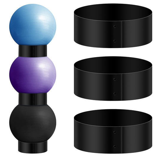 Wenqik 3 Pcs Exercise Ball Stand Holder 14.5 Inch Plastic Yoga Ball Base Stability Fitness Display Stand Medicine Therapy Carrier Storage Stackers(Black)