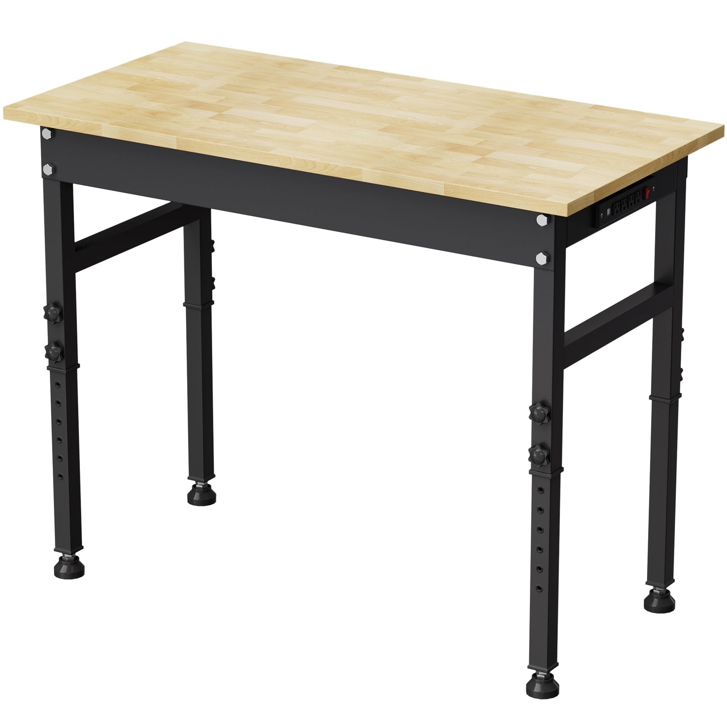Anunweldo 47'' Adjustable Workbench, Heavy Duty Work Bench 2000 LBS Load Capacity, Wood Top Workbench with Power Outlet, Work Table for Garage, Workshop, Office, Home (47.2"x23.6"x39.4" / Rubber Pad)