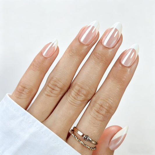 Bonitiva Short Almond Press On Nails, Chrome French Tip Soft Gel Reusable, 32PCS 16 Sizes, Salon Quality Long Lasting Fake Nails with Nail Glue & File Kit for Women Girls, Daily Wear