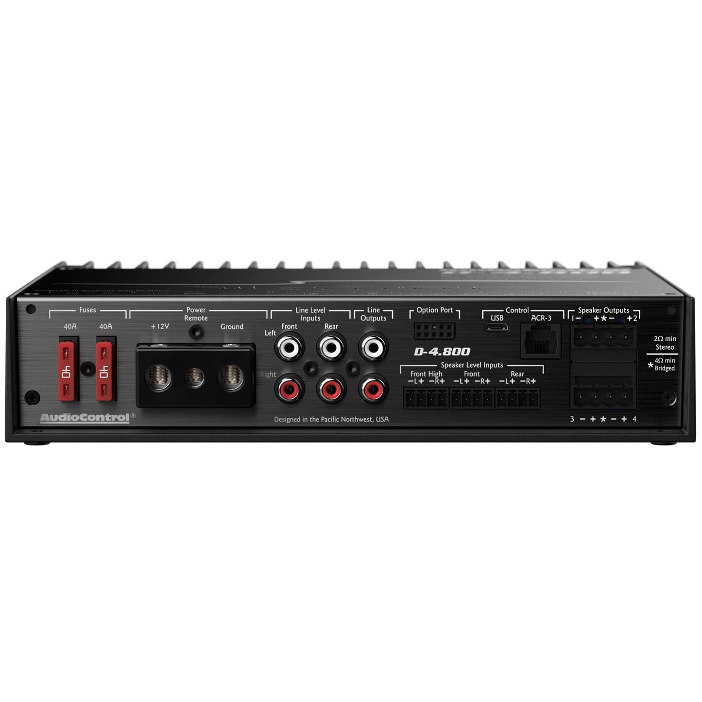 AudioControl D-4.800 Matrix DSP 2/3/4-Channel Car Audio Amplifier with AccuBASS, 800W, Class D Premium High-Fidelity Multichannel Amp, 30-Band Equalizer, Works with OEM & Aftermarket Sound Systems