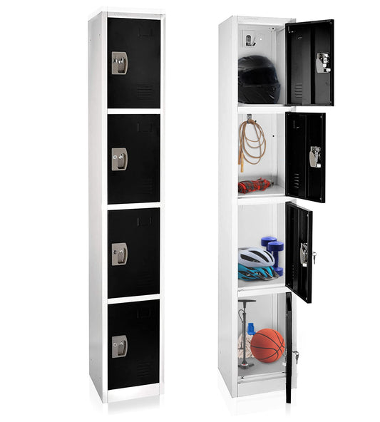 AdirOffice Large School Locker with 4 Doors 4 Hooks Storage Locker for Garage Storage - Office Storage Lockers (4 Door, Black)