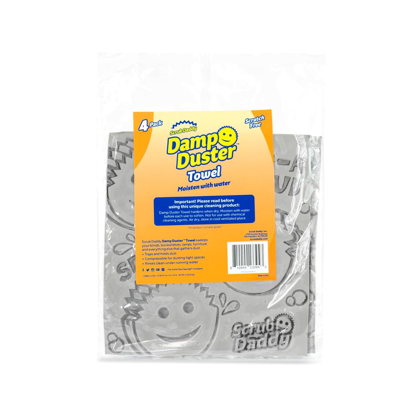 Scrub Daddy Damp Duster Towel - Durable Sponge-Like Dust Cleaner for Multisurface Dusting, Picking Up Pet Hair, Dirt & Grime of All Kinds - Reusable, Soft, Flexible, Absorbent Cleaning Supplies (4ct)