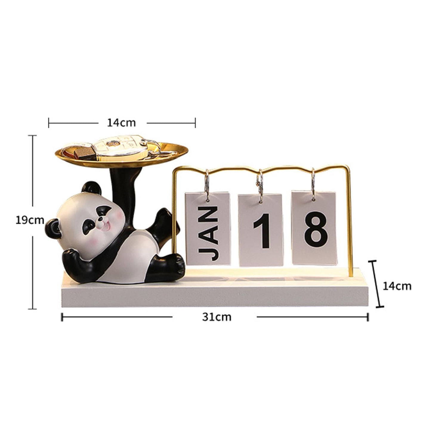 Cute Panda Metal Flip Calendar with Wooden Base,Daily Perpetual Desk Calendar with Organizer Tray,Reusable Modern Desktop Calendar for Home Office Desk Decor