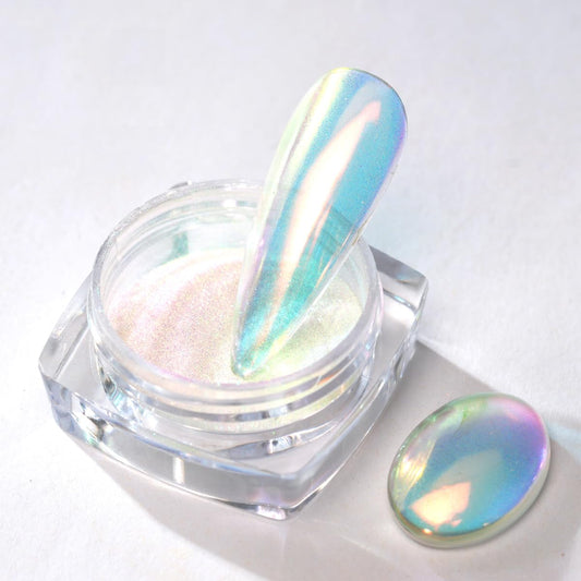 Pretty Diva 0.3g Mermaid Unicorn Chrome Nail Powder, Aurora Iridescent Chrome Powders for Nails, Mermaid Powder for Gel Nails Chrome Mica Powder Manicure Pigment (Opal, 0.3g)