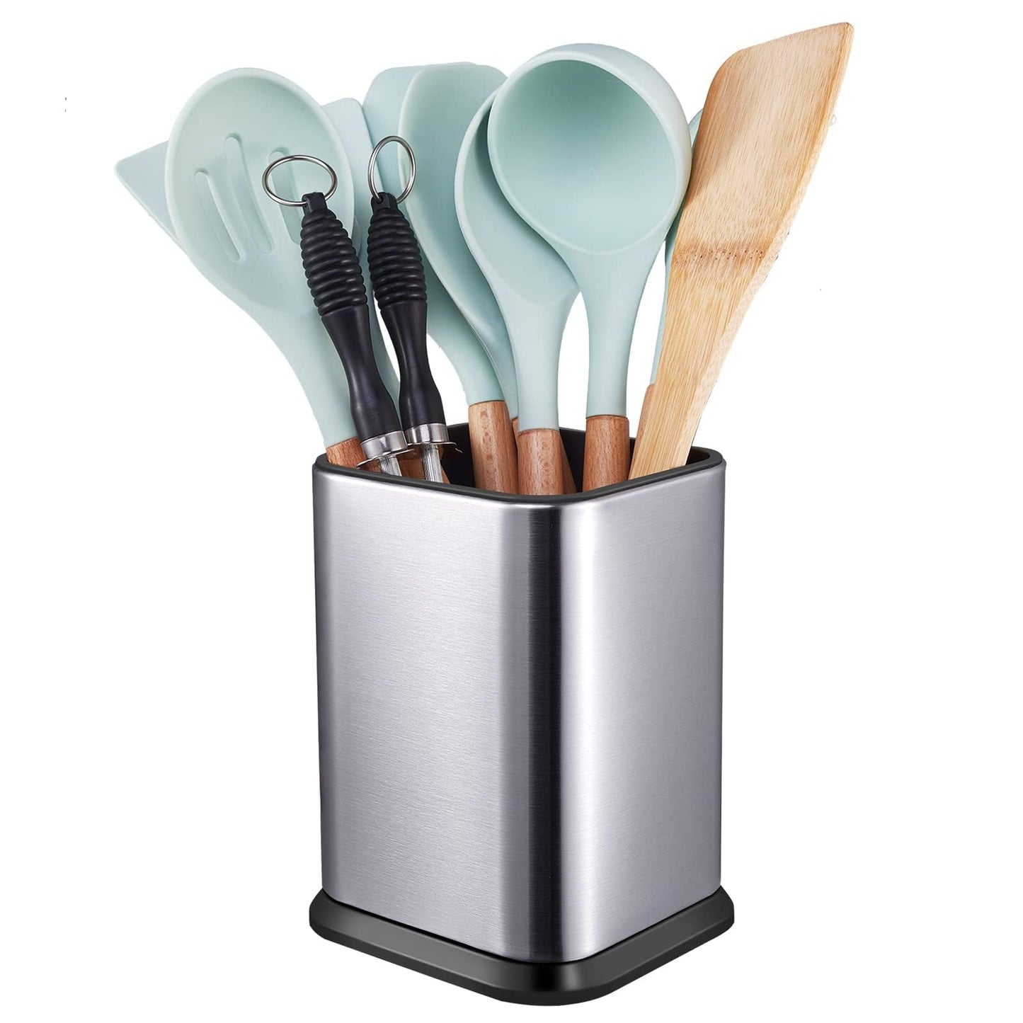 RedCall Soporte de utensilios de cocina de acero inoxidable para encimera, organizador de espátula, organizador de espátula, moderno y rectangular grande, organizador de utensilios de cocina, vajilla