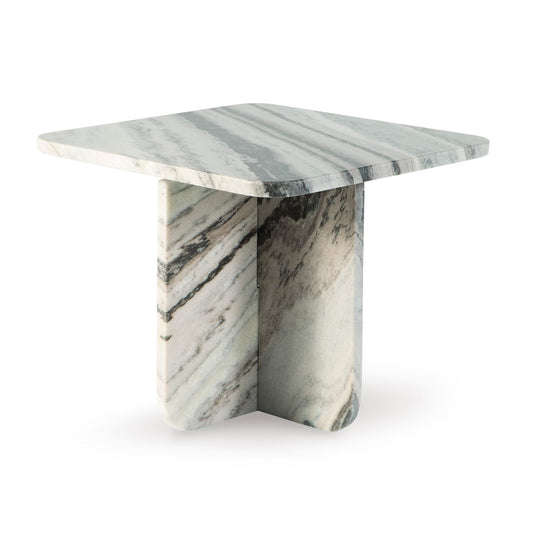 Signature Design by Ashley Baretton Contemporary Marble Accent Coffee Table with Cross Pedestal Base, Neutral Palette, Sculptural, Artful, Top to Floor 14.38", Black, White and Taupe Tones