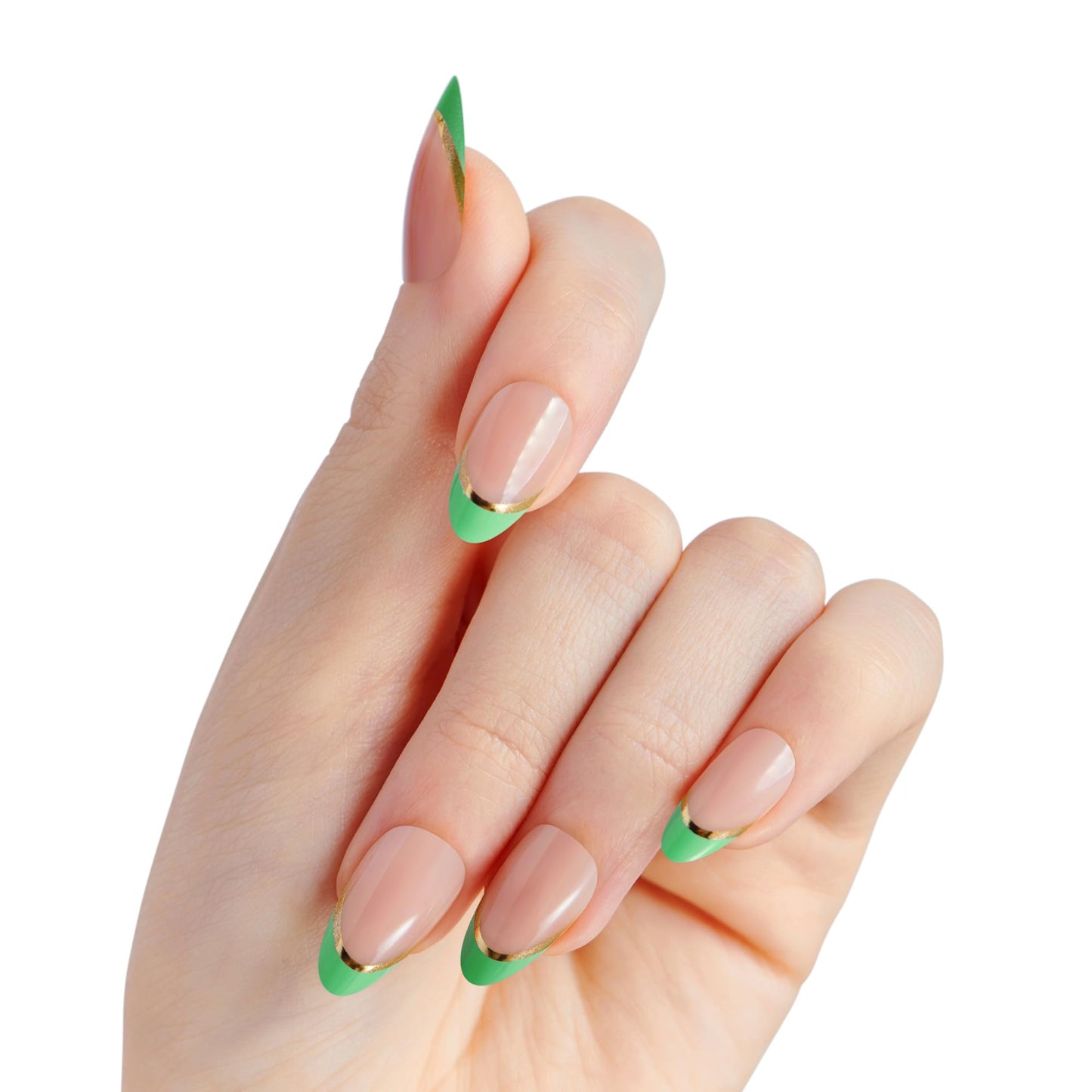 WICKED X KISS Press On Nails Almond, ‘Thrillifying!’, Green, Medium, Waterproof, Chip Proof, Smudge Proof, 28 Fake Nails, Pink Gel Nail Glue (2g), Mini Nail File, & Manicure Stick