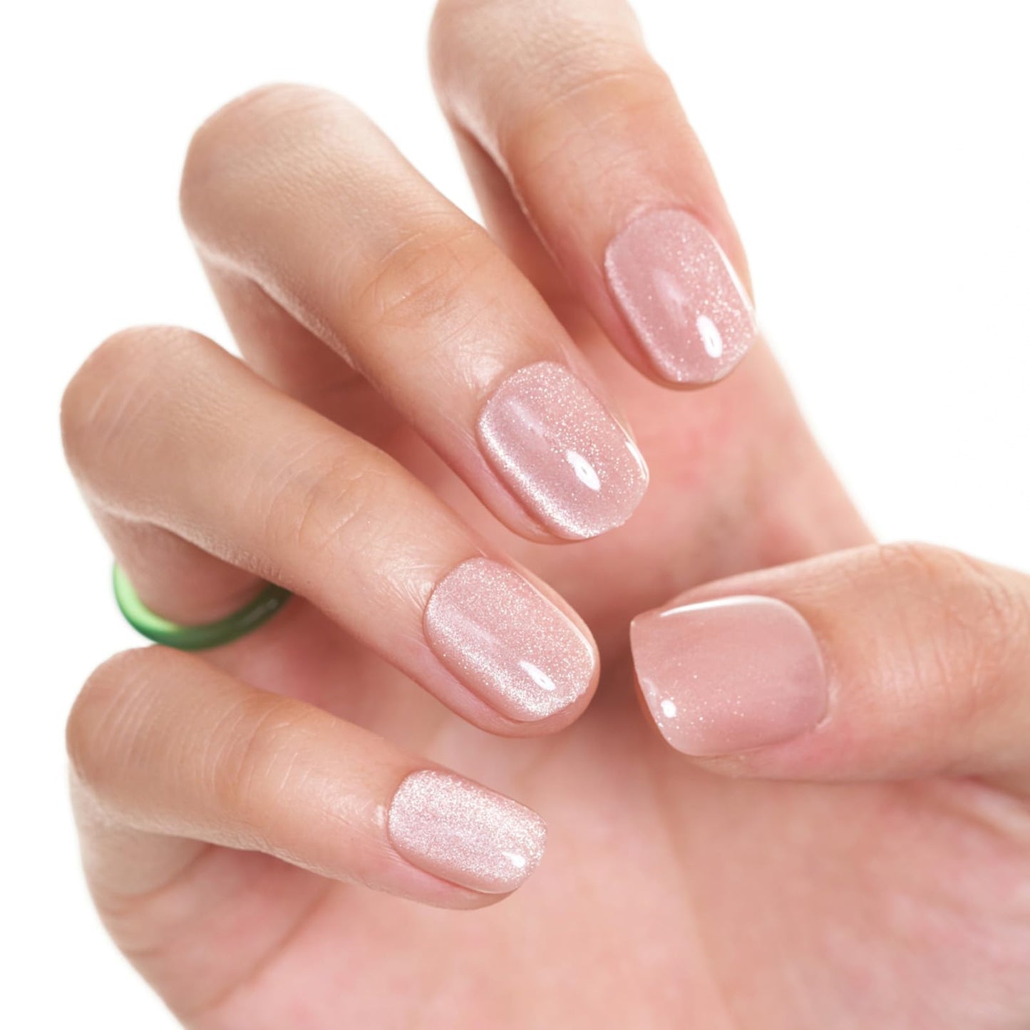 GLAMERMAID Nude Pink Cat Eyes Short Press on Nails, Spring Summer Extra Short Squoval Glue on Nails for Women, Square Soft Gel Fake Nails, Round Reusable Acrylic False Nails Manicure Kit for Women