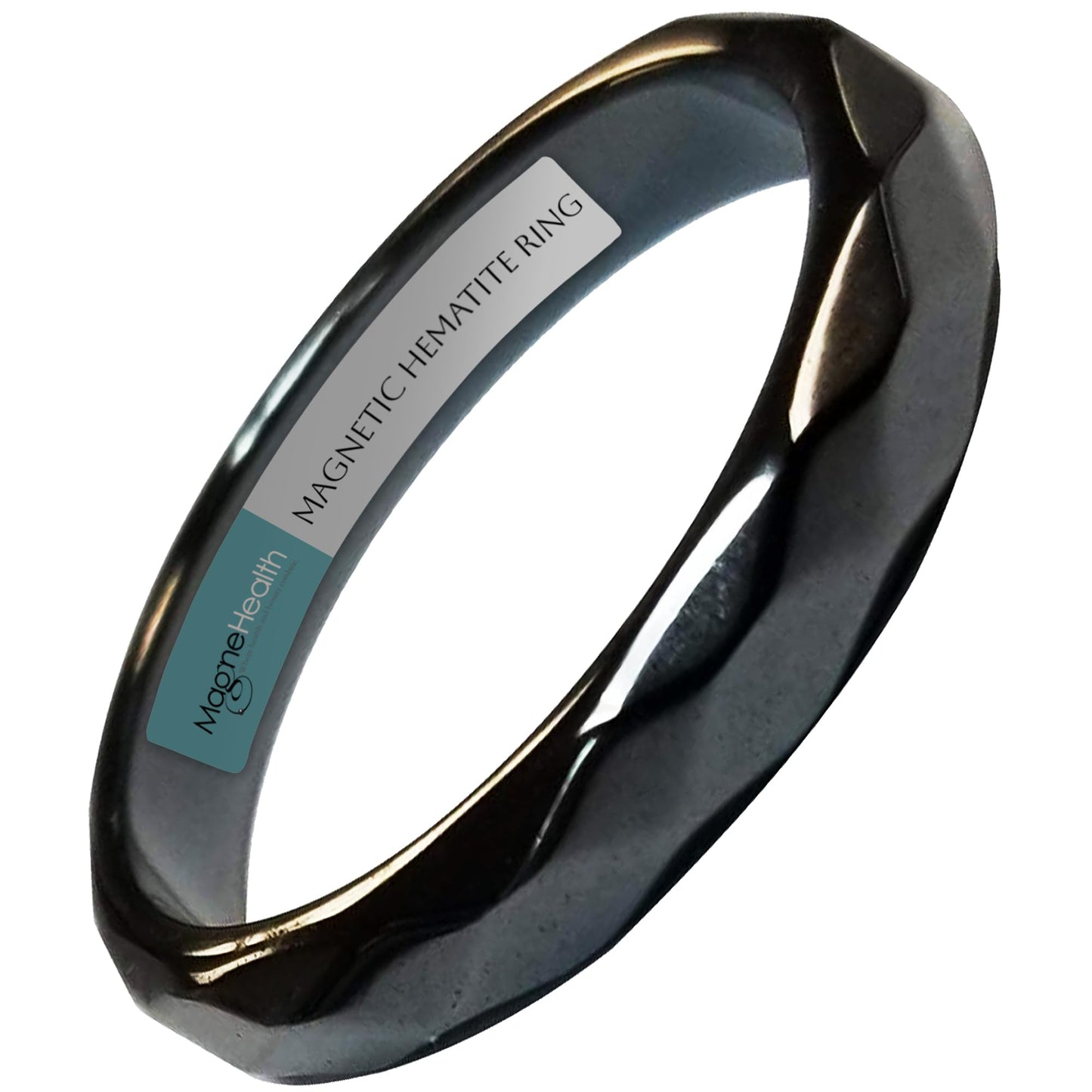 MAGNEHEALTH Hangover Ring, Thin Beveled Magnetic Hematite Band Ring, Hematite Band in Beveled Design for Magnetic Therapy, Acupuncture Ring - Size 8