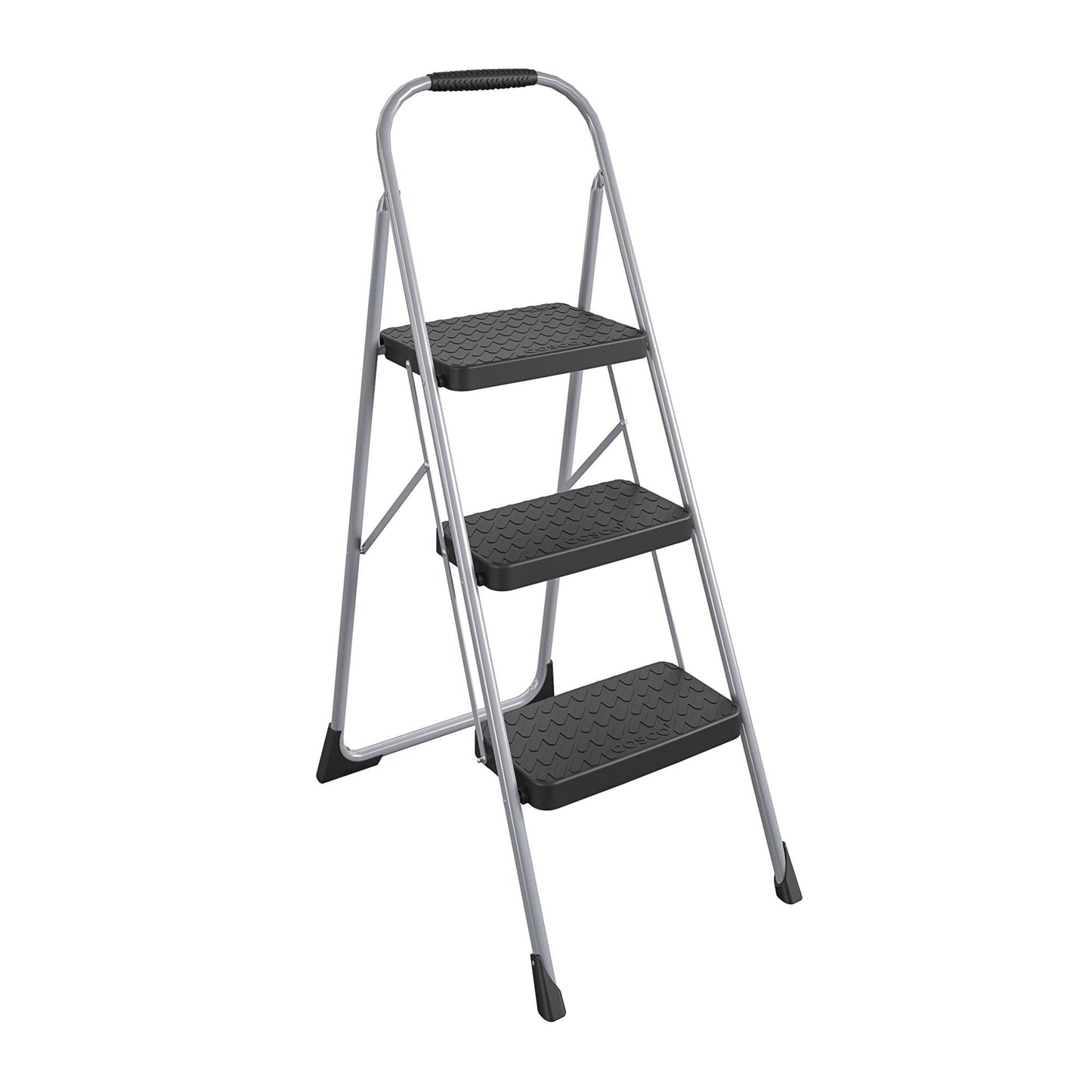 Cosco 11408PBL1E Three Step Big Step Folding Step Stool with Rubber Hand Grip, Grey