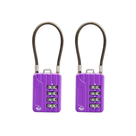 SISAV 4 Digit Cable Combination Locks 4.7 inches Cable for School Gym Locker,Helmet,Filing Cabinets,Toolbox,Luggage Suitcase,knapsack,Cable 3mm Diameter,Purple(2 Pack)