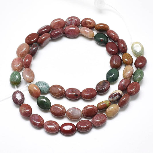 Fashewelry 50pcs Natural Indian Agate Gemstone Beads Flat Oval Healing Crystal Polished Stone Beads 8x6mm for Jewelry Necklace Bracelet Earring Craft