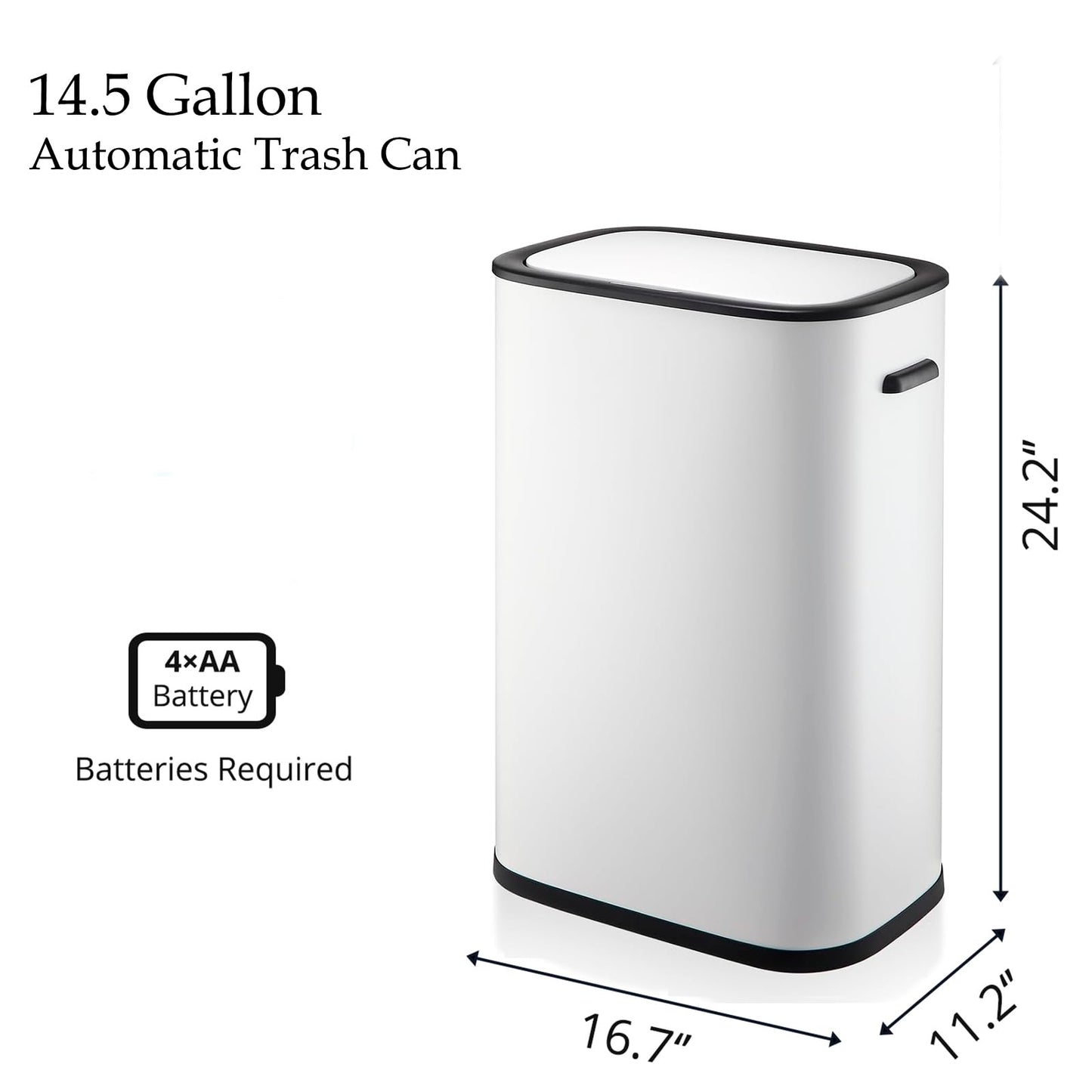 DYTesa Kitchen Trash Can with Lid, Automatic Motion Sensor Trash Can for Kitchen Home Office, Bedroom, Living Room, Smart Garbage Can Touchless High-Capacity Waste Bin, 55L/14.5 Gallon, White