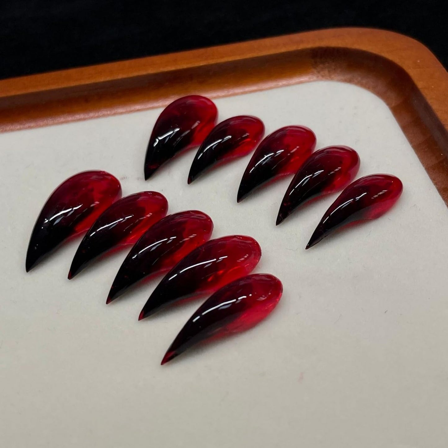 Handmade Press on Nails Black Red Gradient Gothic Eagle Claw Fake Nails Long Stiletto Muti-Layer Gel Acrylic Nail Cat Dragon Eagle Claw False Nail Designs Full Cover Stick on Nails for Women (S)