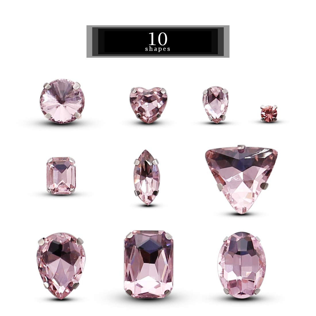 TANOSII Sew on Rhinestones 100 PCS Mixed Shapes Glass Rhinestones Sew on Crystal Gems Mental Flatback with Silver Claw for Jewelry Crafts Clothes Shoes Costume Garment Light Pink