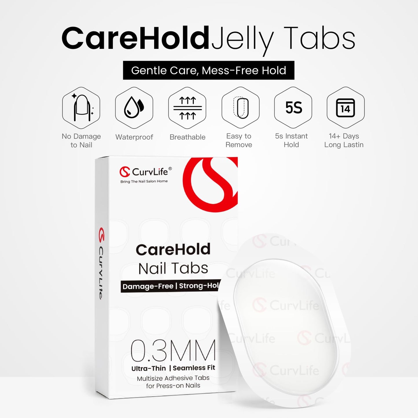 Curvlife CareHold Strong Hold Nail Adhesive Tabs for Valentine Press On Nails – 10 Sheets 240pcs 12 Sizes, 0.3mm Ultra Thin Waterproof Breathable Nail Glue Stickers, Daily Wear and Gentle Removal