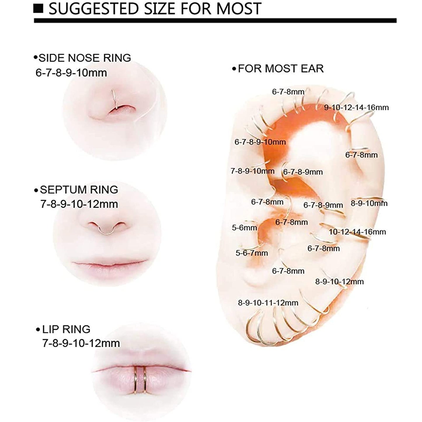 BOGKU 6pcs G23 Titanium Septum Rings Hinged Nose Ring Hoops for Women 16G Cartilage Hoop Earrings Body Piercing Jewelry Silver Lip Rings - Diameter 6mm 8mm 10mm