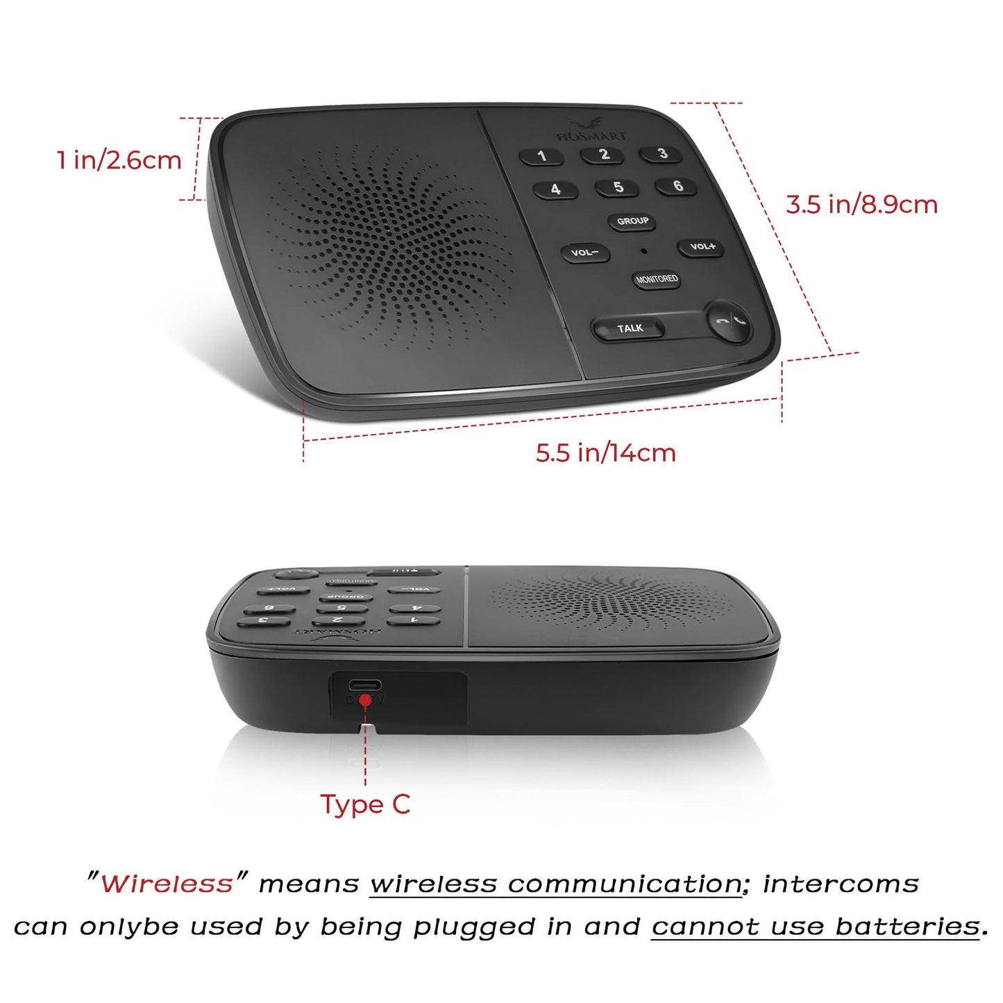 Hosmart Intercoms Wireless for Home UltraSpeak Pro, 2025 Full Duplex Wireless Intercom System for Business, Room to Room Intercom Two Way Real-time Intercom with 1200 Feet Range (6 Stations)