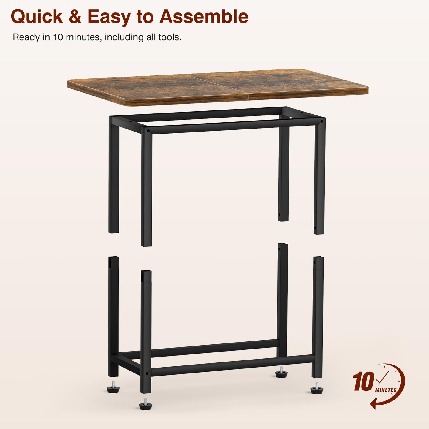 MISSLO Narrow End Table Living Room with Large Tabletop, Sofa Couch Side Table Bedroom Slim Nightstand for Small Space, Rustic Brown