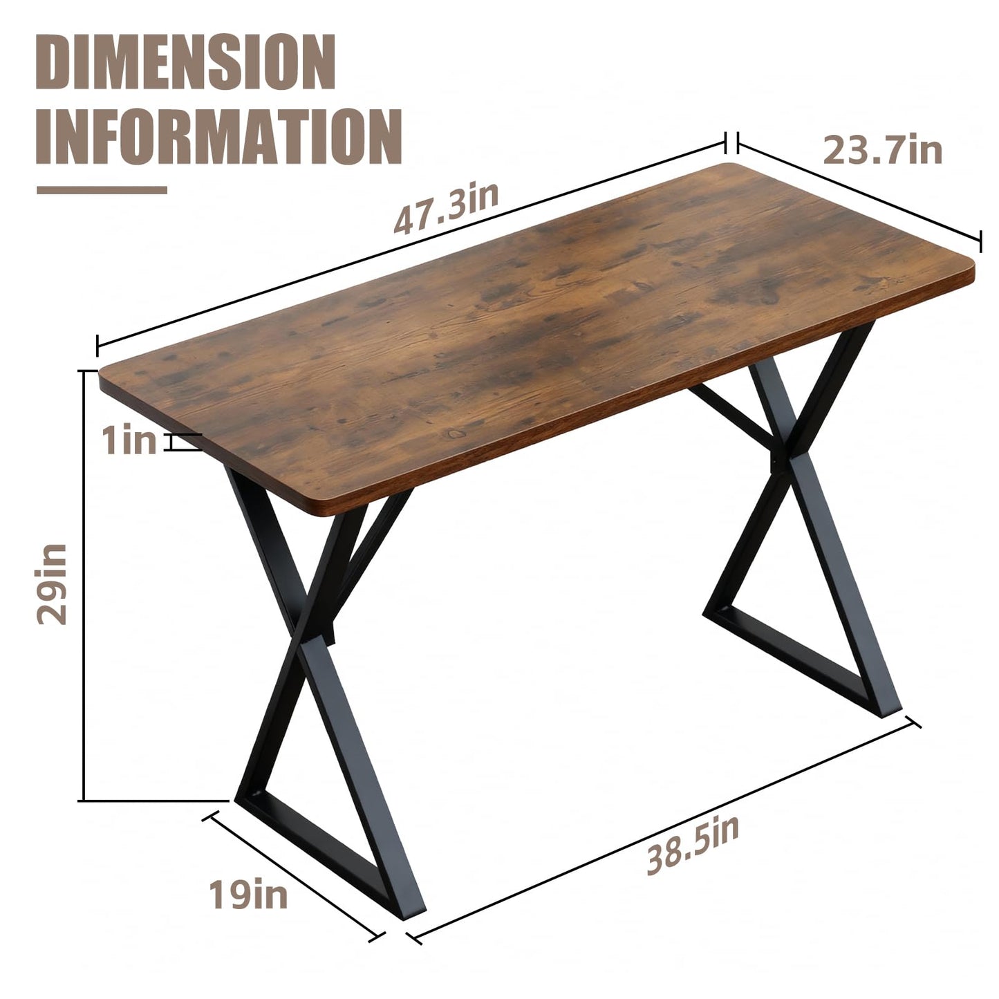 SMILHELTD Heavy Duty Office Desk Industrial Grade Computer Desk with 1" Thick Desktop & 1 mm Reinforced Metal Frame Sturdy Workstation for Home Office Gaming Dorm 47.2" W x 23.7" D x 29" H