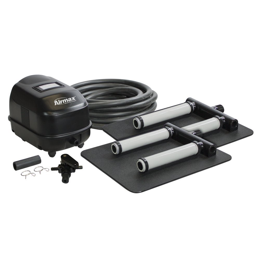 CrystalClear KoiAir 2, Complete Pond Aeration Kit, Water Garden Oxygenation Bubbler System Adds Oxygen to Koi & Fish Ponds, Outdoor Diaphragm Compressor Pump, Air Line & 2 Submersible Diffuser Sticks