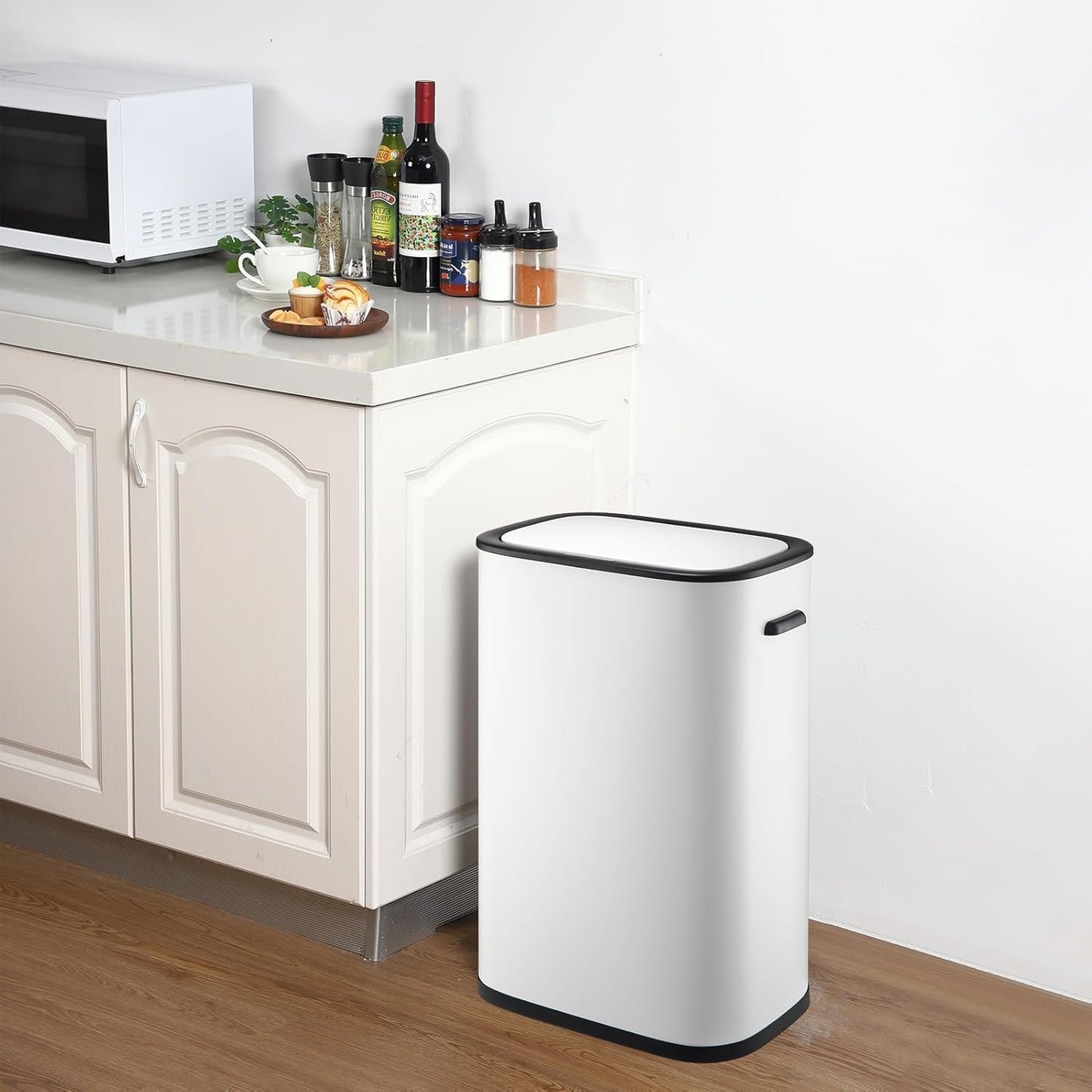 DYTesa Kitchen Trash Can with Lid, Automatic Motion Sensor Trash Can for Kitchen Home Office, Bedroom, Living Room, Smart Garbage Can Touchless High-Capacity Waste Bin, 55L/14.5 Gallon, White