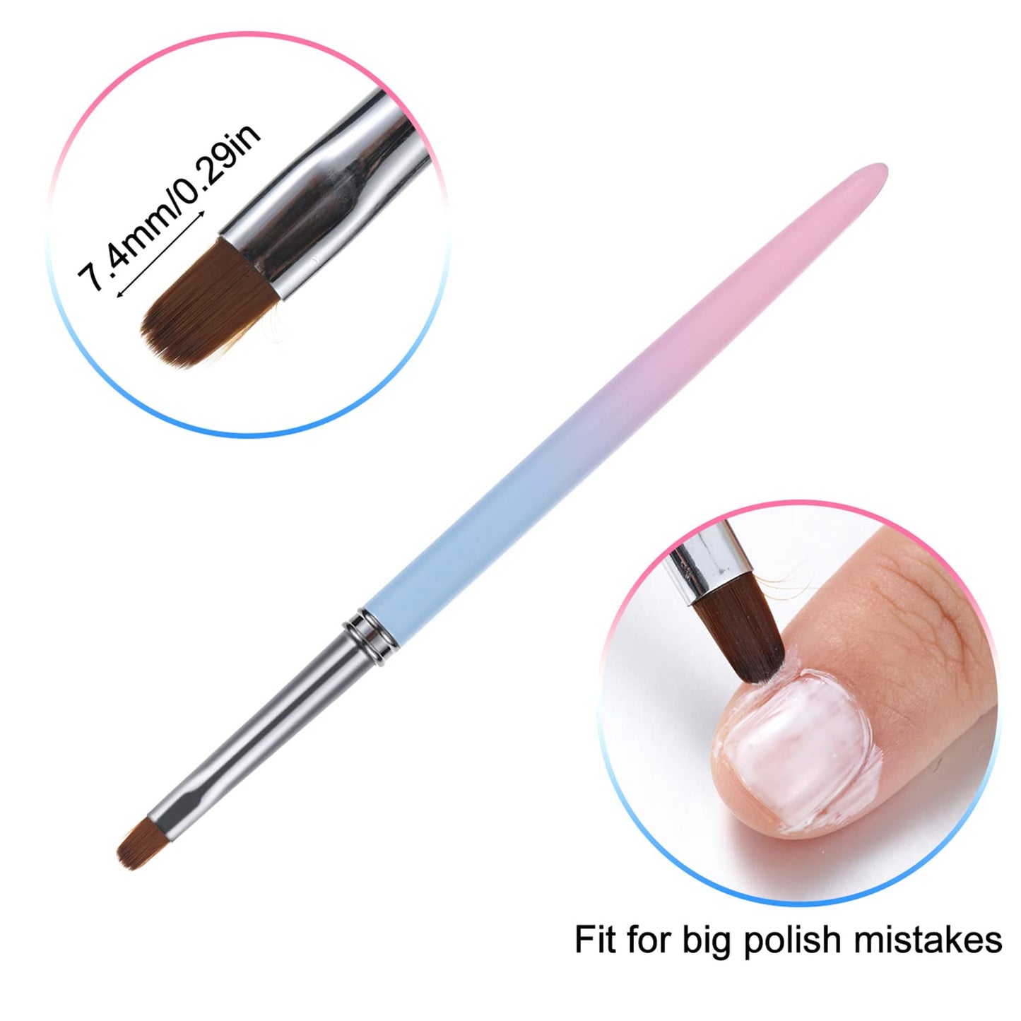 INENK 2PCS Round&Angled Nail Art Clean Up Brushes for OPI Nail Polish Remover + 6PCS Gold Nail Liner Brushes for Detail Painting Design Fine Lines Drawing, 5/7/9/11/15/25mm