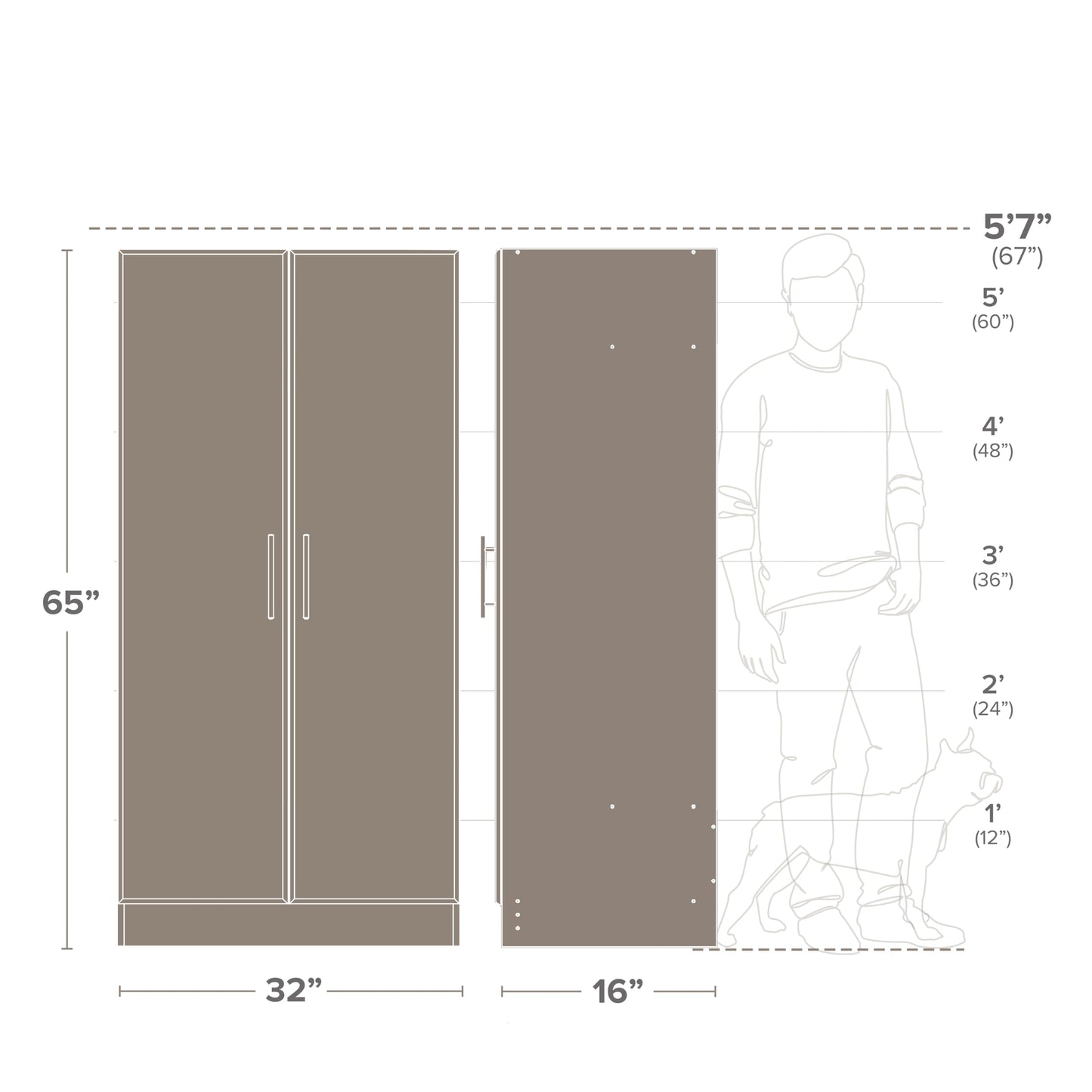 Prepac Elite Tall Garage Storage Cabinet & Pantry Storage Cupboard, 2-Door Freestanding Bathroom or Pantry Cabinet with Adjustable Shelves, 16" D x 32" W x 65" H, White