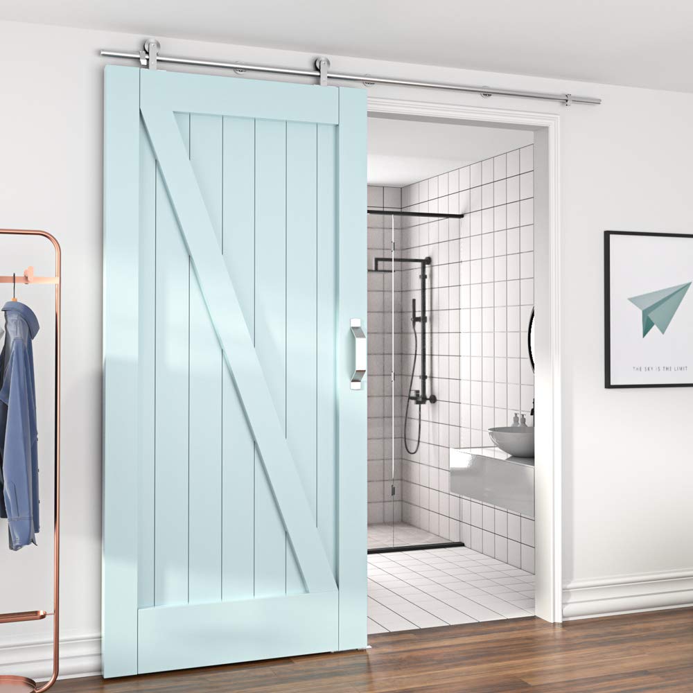 HAHAEMAIL 6.6FT Top Mount Stainless Steel Sliding Barn Door Hardware Track Kit, Heavy Duty, Anti-Rust, Slide Smoothly Quietly Easy Instal 6.6FT Track Kit for 36"~40" Wide Single Door
