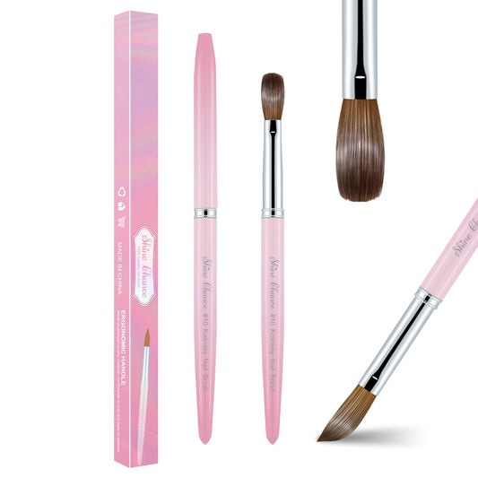 Acrylic Nail Brush Size 10, 100% Pure Kolinsky Nail Brush for Acrylic Application, Professional Nail Extension Manicure Tool Nail Drawing Pen for DIY Home Salon(Pink)