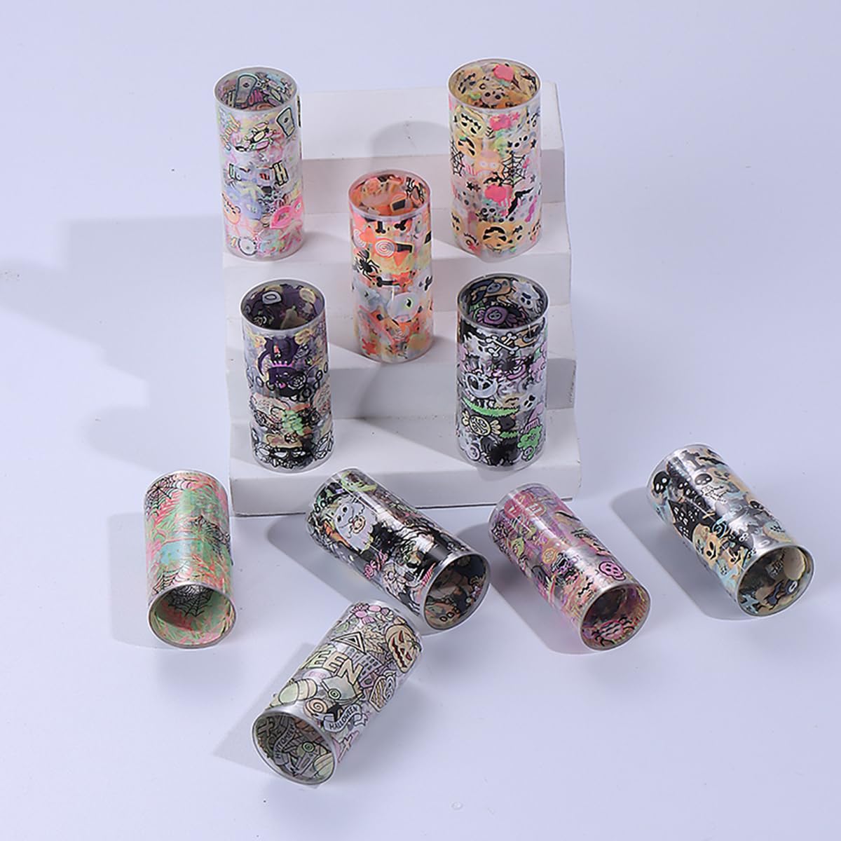Halloween Nail Art Foils Transfer Stickers Halloween Nail Art Stickers Decals 10Rolls Pumpkin Spider Web Ghost Spider Nail Foils Adhesive Decals Nail Supplies for Women Holiday DIY Manicure Decoration