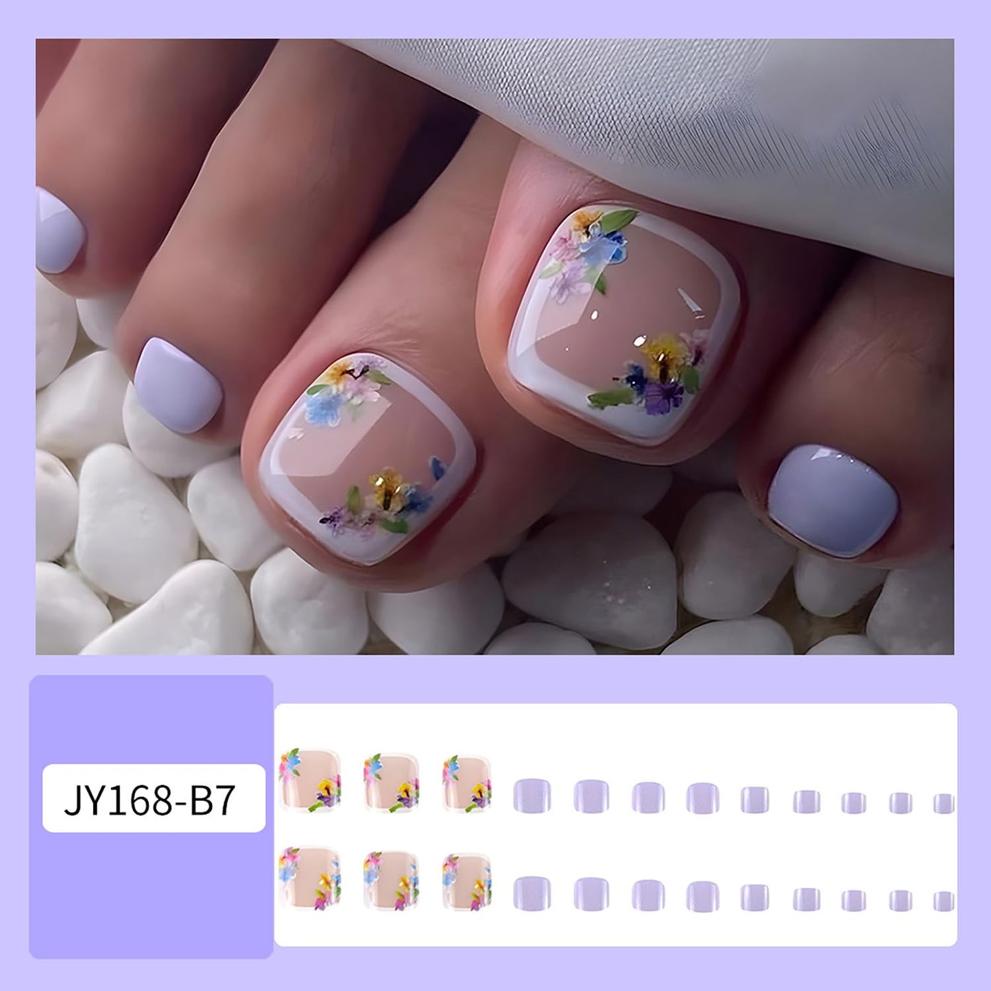 FIEONCIY Press on Toenails with Designs Acrylic Fake Nails for Toe Artificial False Nails with Charms Glue on Toe Nails for Spring Summer Stick on Toenails for Women Girls(JY168)