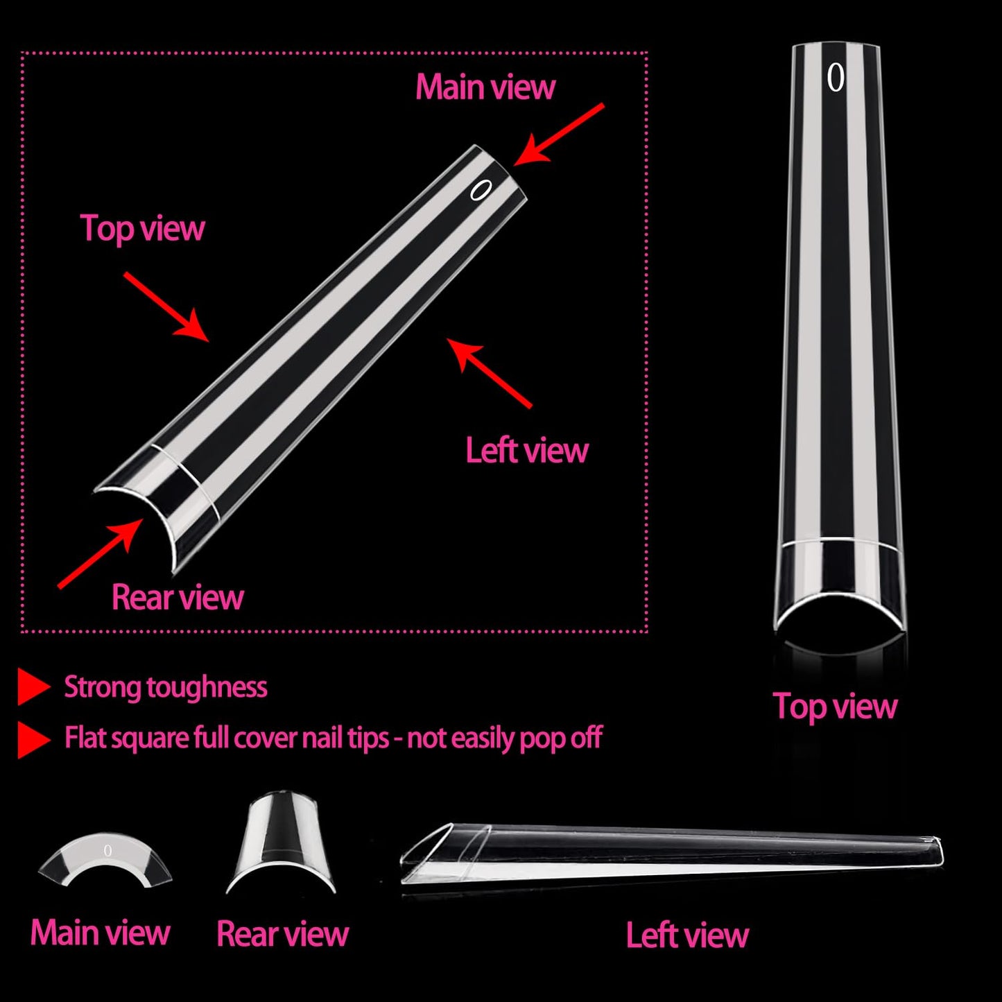 Extra Long Coffin Nail Tips No C Curve 240PCS XXXL Nails Clear Acrylic Nails Tips, Half Cover Long Coffin Press On Nails, Flat Acrylic Nail Tips False Nails For Nail Salon Home DIY,12 Sizes