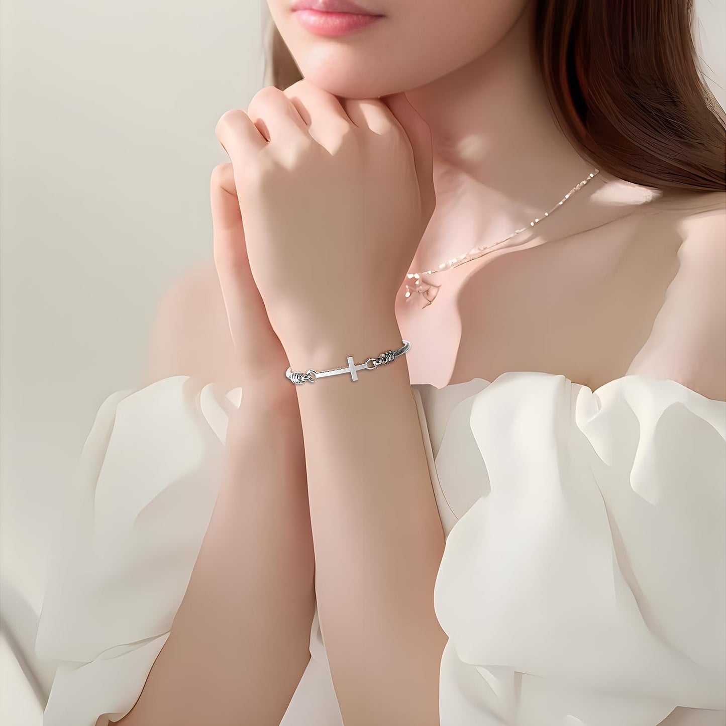 DS Religious Gift for Her Christian Cross Bracelet Bible Verse God is Within Her She Will Not Fall Inspirational Bracelets For Women Stainless Steel Jewelry Gift To Daughter Best Friend (Cross bracelet-Silver 6)