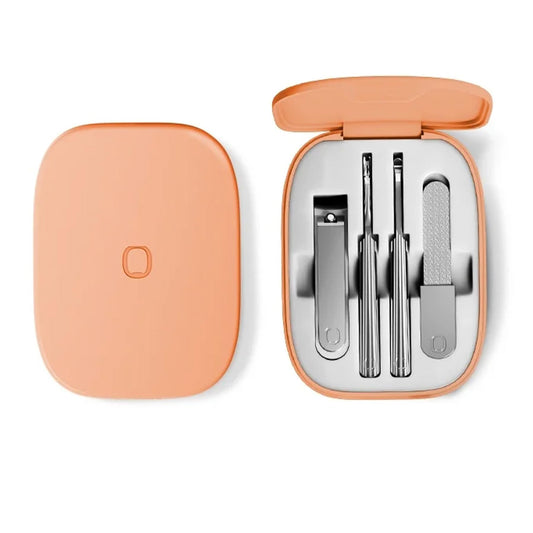 Sourcingbay Nail Care Set - 4-in-1 Stainless Steel Nail Clippers, Cuticle Fork, Ear Pick, Nail File with Storage Case, Travel Grooming Kit for Men Women Seniors - Pink