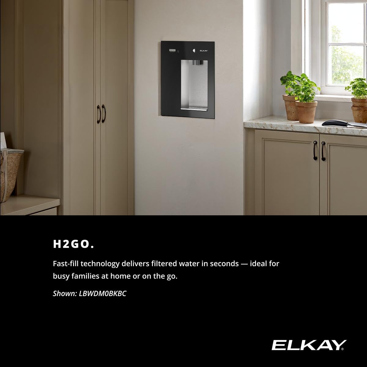 Elkay Liv EZ Built-in Filtered Wall-Mount Water Dispenser – Battery Powered, NSF Certified, Push Button, Reduces Lead & PFAS, Midnight Black – Ideal for Home