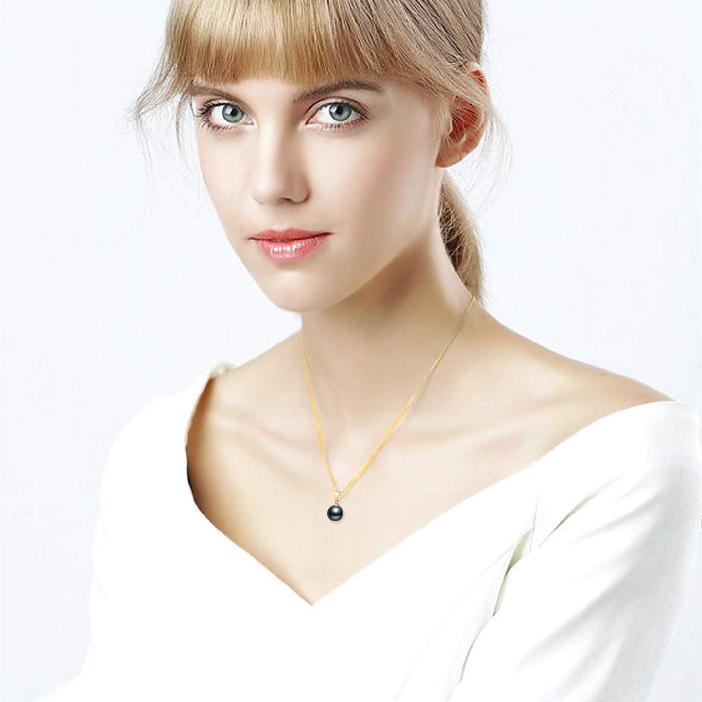 14k Gold Dyed Black Freshwater Cultured Pearl Necklace and Stud Earrings Set for Women