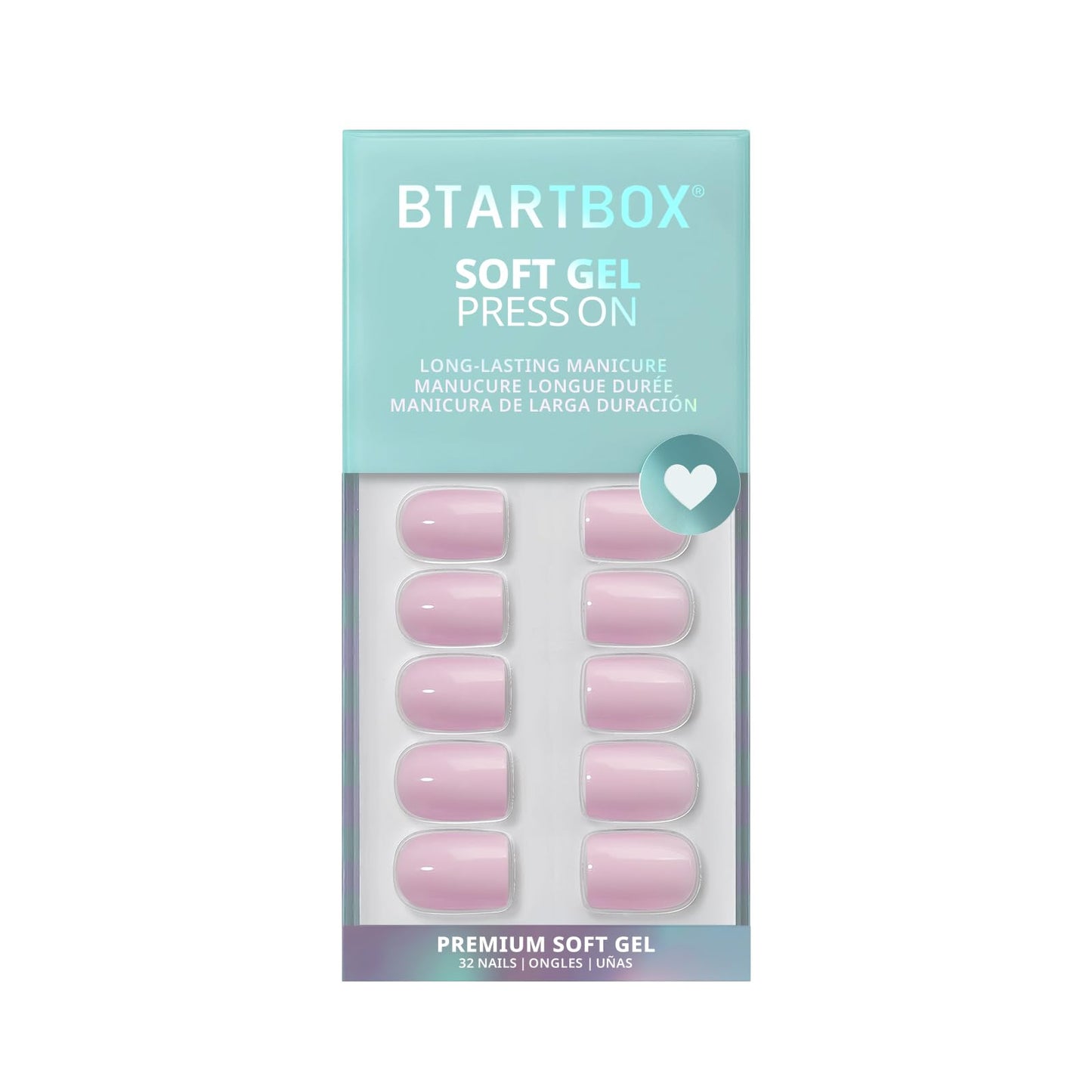 BTArtbox Press On Nails Square - Solid Pink Short Press On Nails with Glue for Women, Opaque Soft Gel Glue On Nails in 16 Sizes - 32 Stick On Nails Kit, Yoga